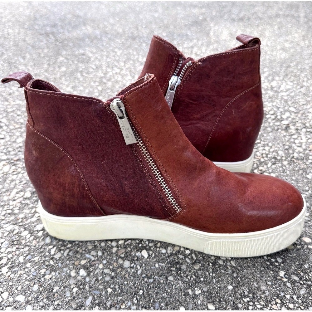 J/Slides NYC Wedge Leather Sneaker Women 8.5M Brown Streetwear Bootie